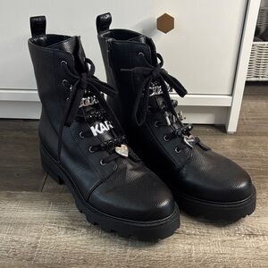Karl Lagerfeld Black Combat Boots with Heart Charms